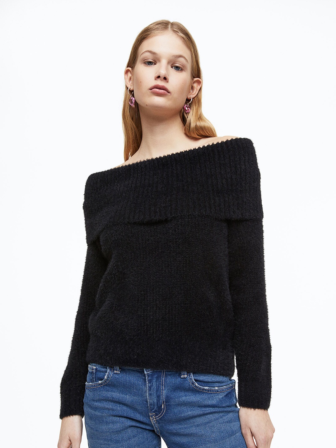 

H&M Women Off-The-Shoulder Jumper, Black
