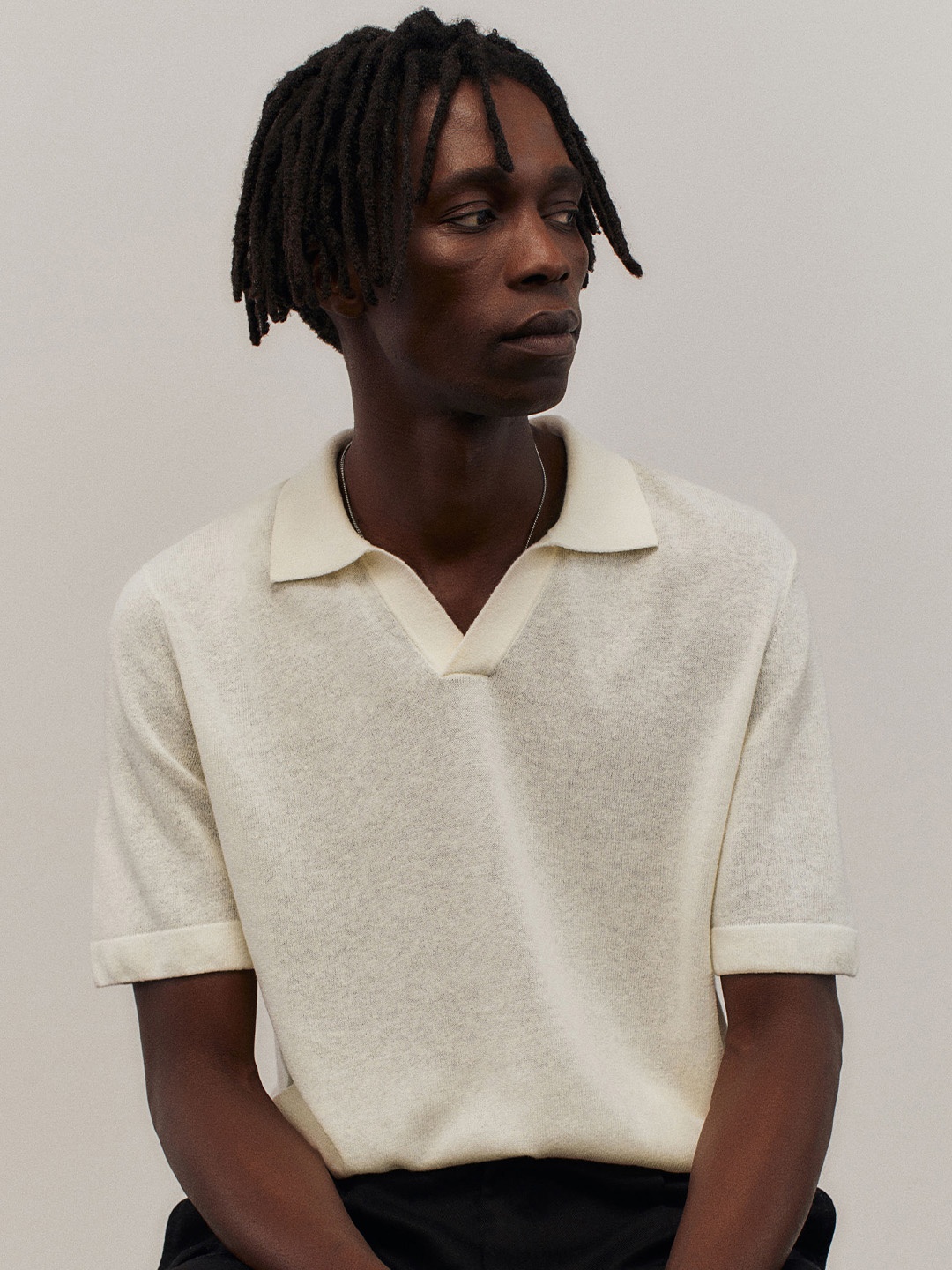 

H&M Men Regular Fit Linen-Mix Polo Shirt, White