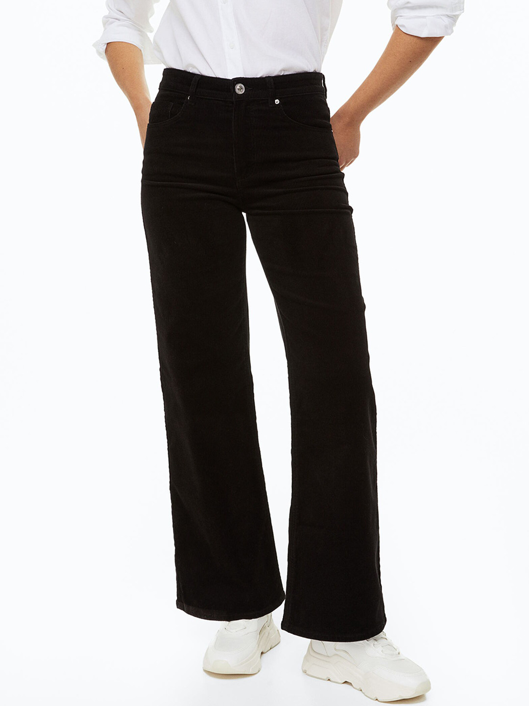 

H&M Women Corduroy Trousers, Black