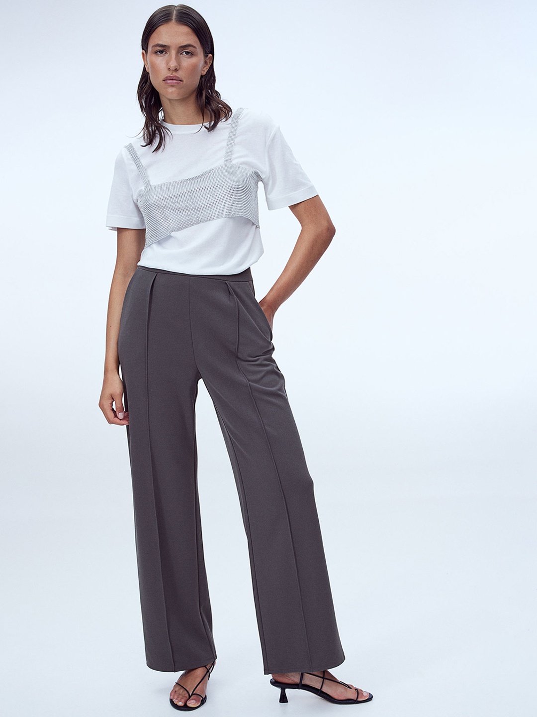 

H&M Women High-Waisted Tailored Trousers, Grey