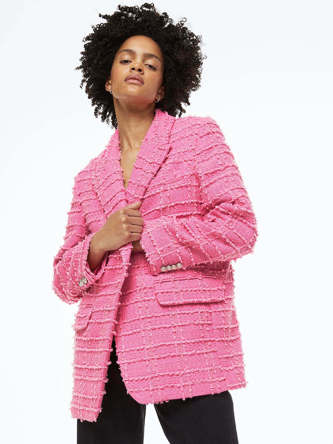

H&M Women Textured-Weave Blazer, Pink