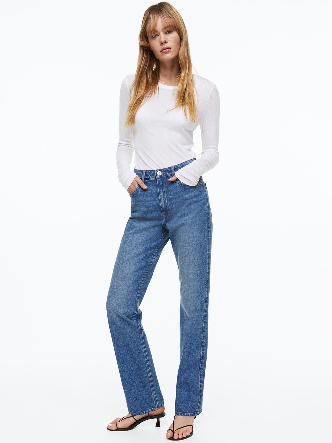 

H&M Women Vintage Straight High Jeans, Blue