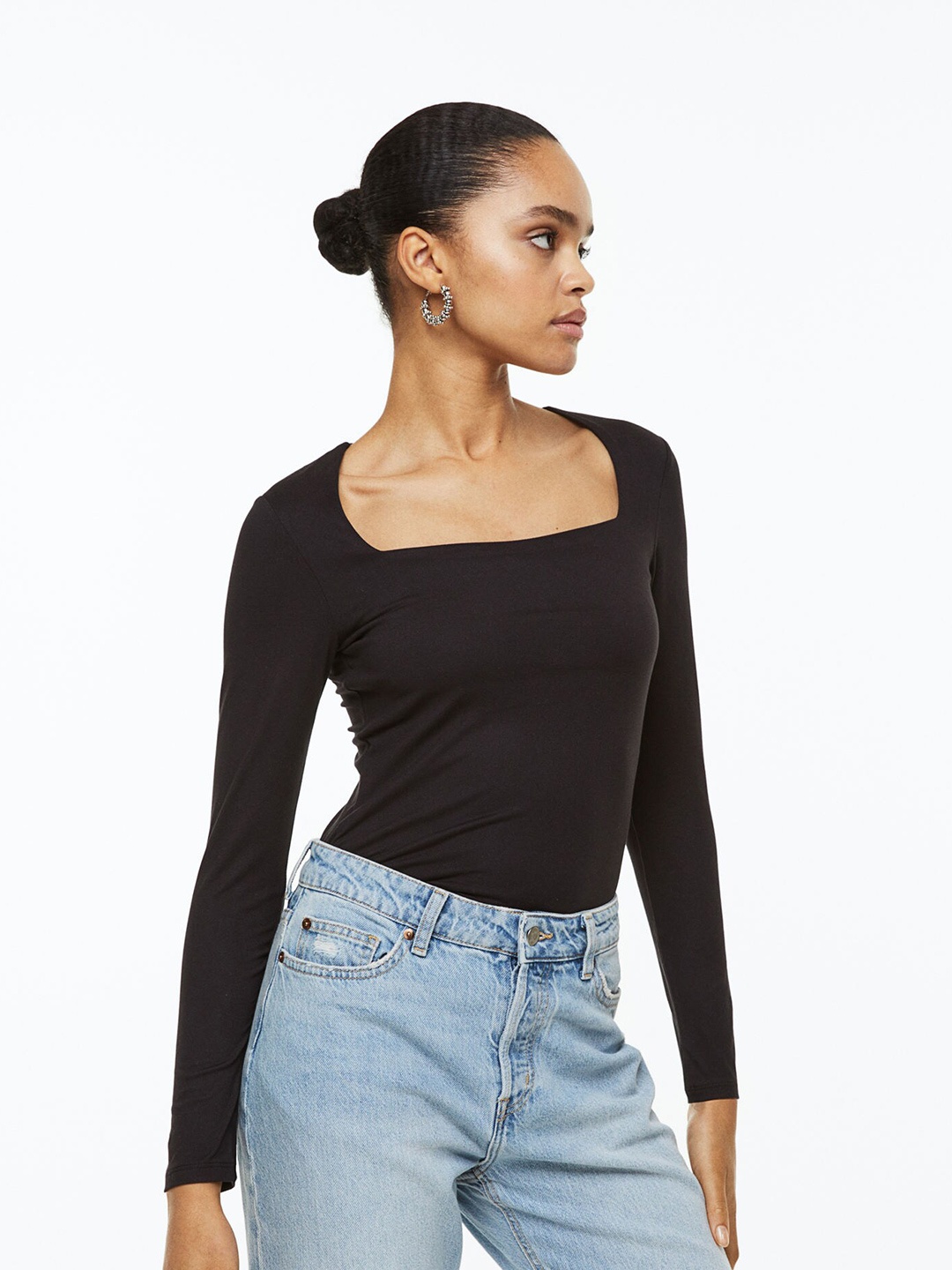 

H&M Long-sleeved Jersey Top, Black