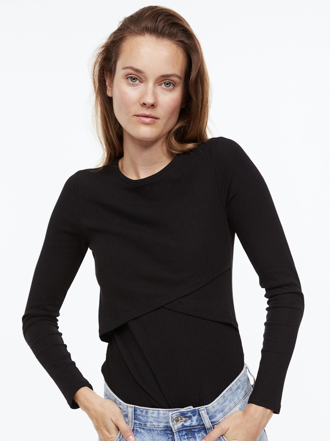 

H&M MAMA Ribbed Nursing Top, Black