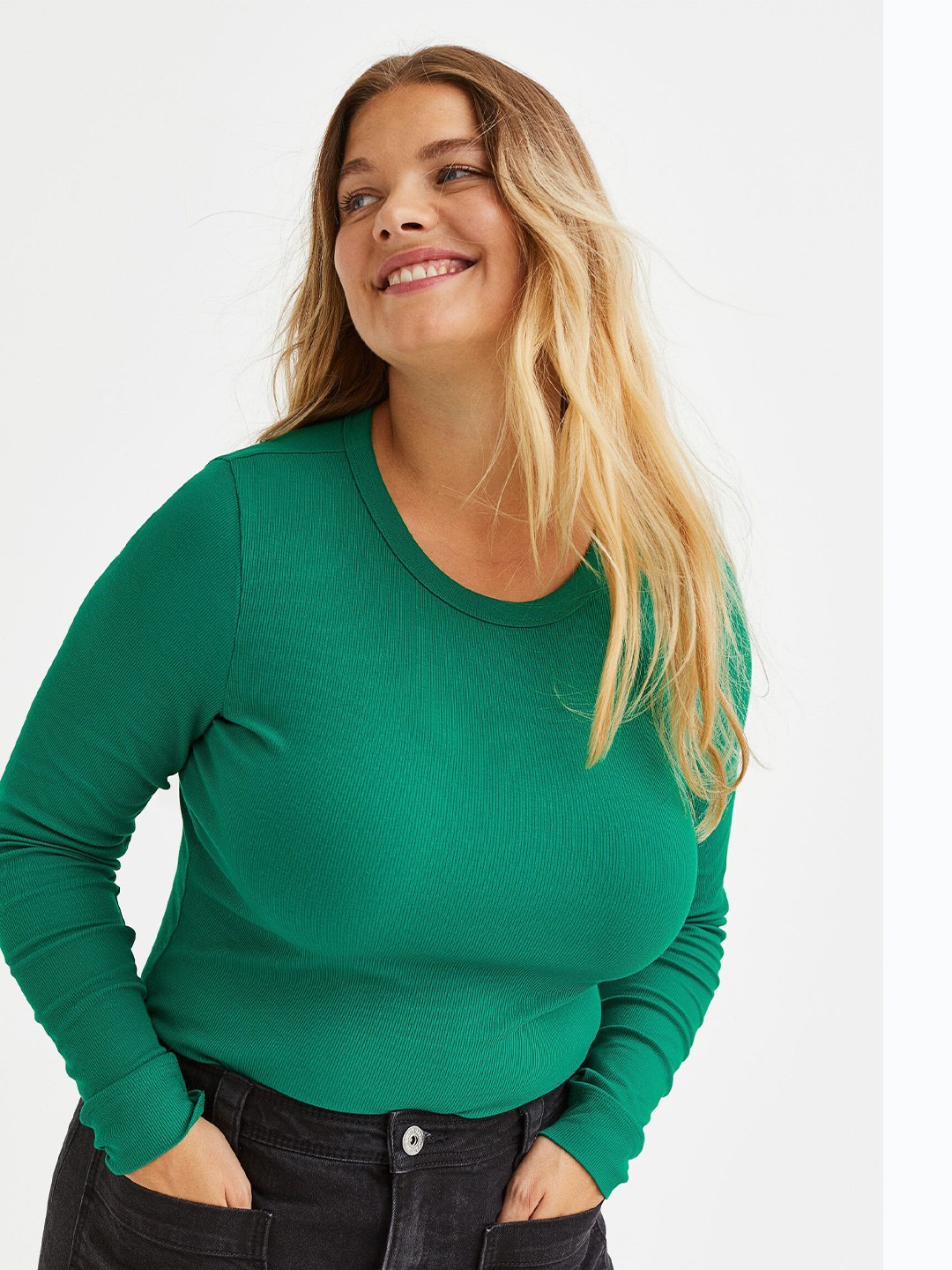 

H&M Women Ribbed Modal-Blend Top, Green