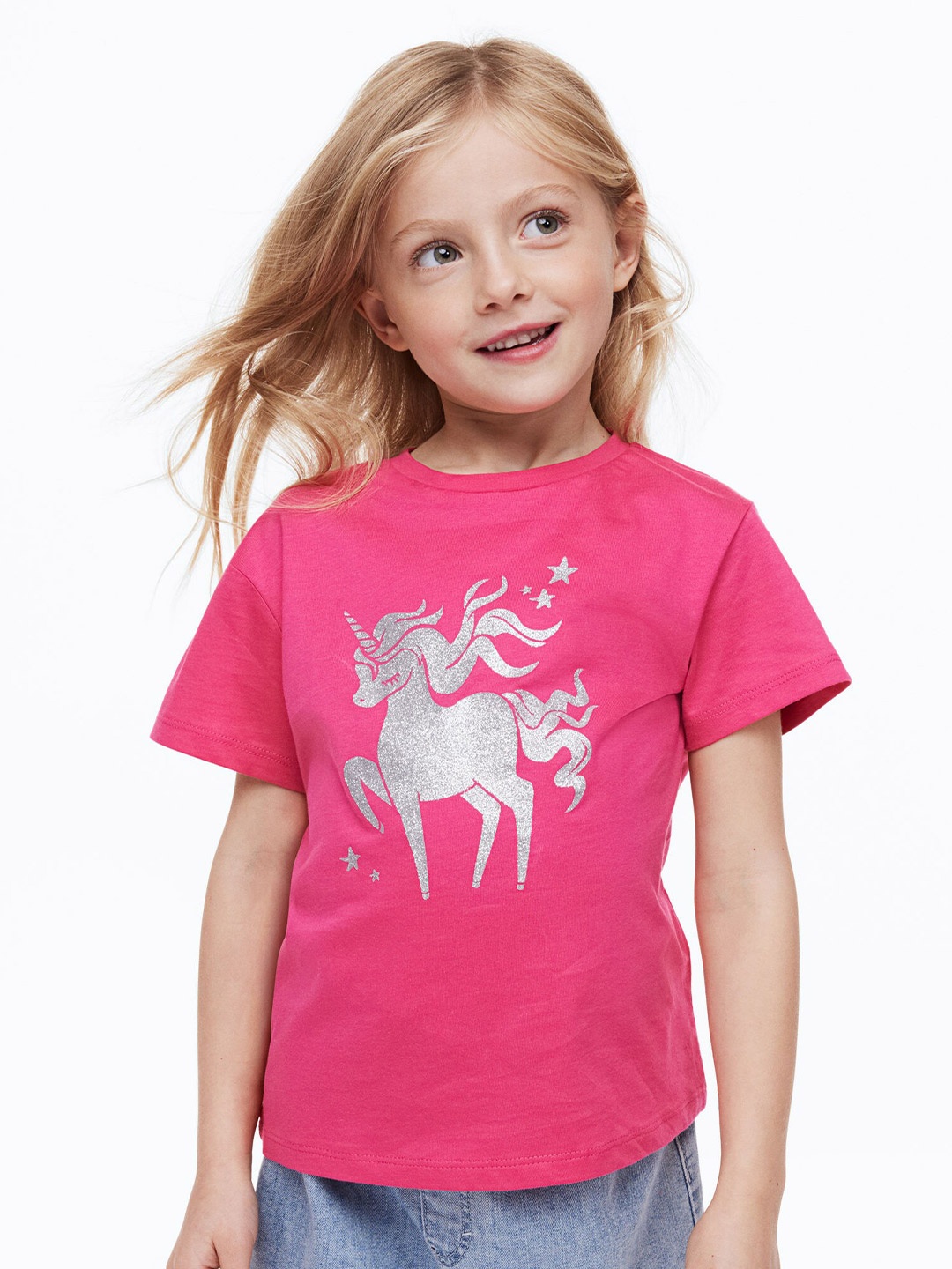 

H&M Girls Pure Cotton Printed Jersey Top, Pink