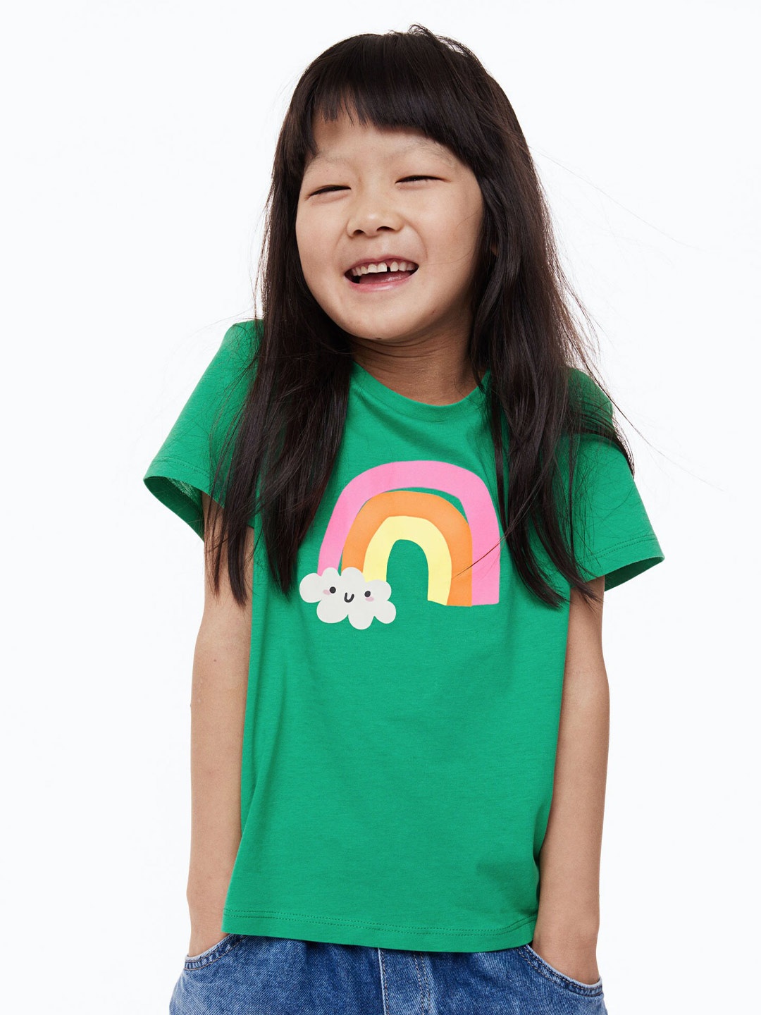 

H&M Girls Printed Jersey Top, Green