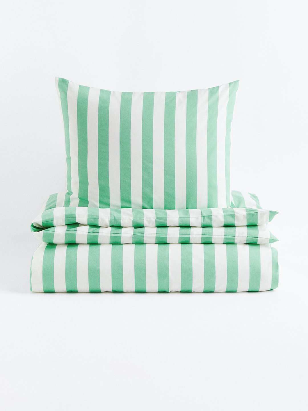 

H&M Green & White Striped Single Duvet Cover Set