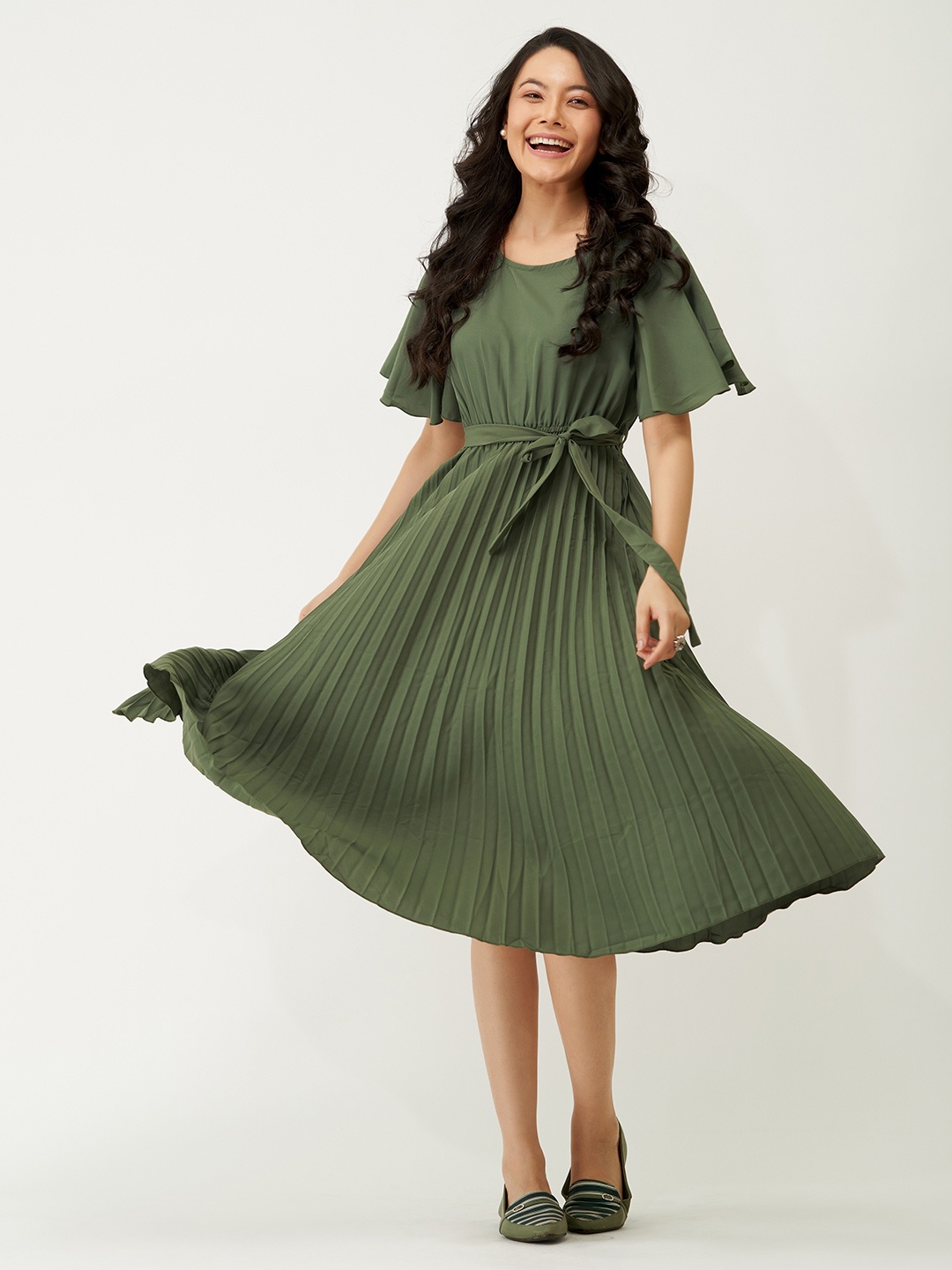 

AASK Crepe A-Line Midi Dress, Green