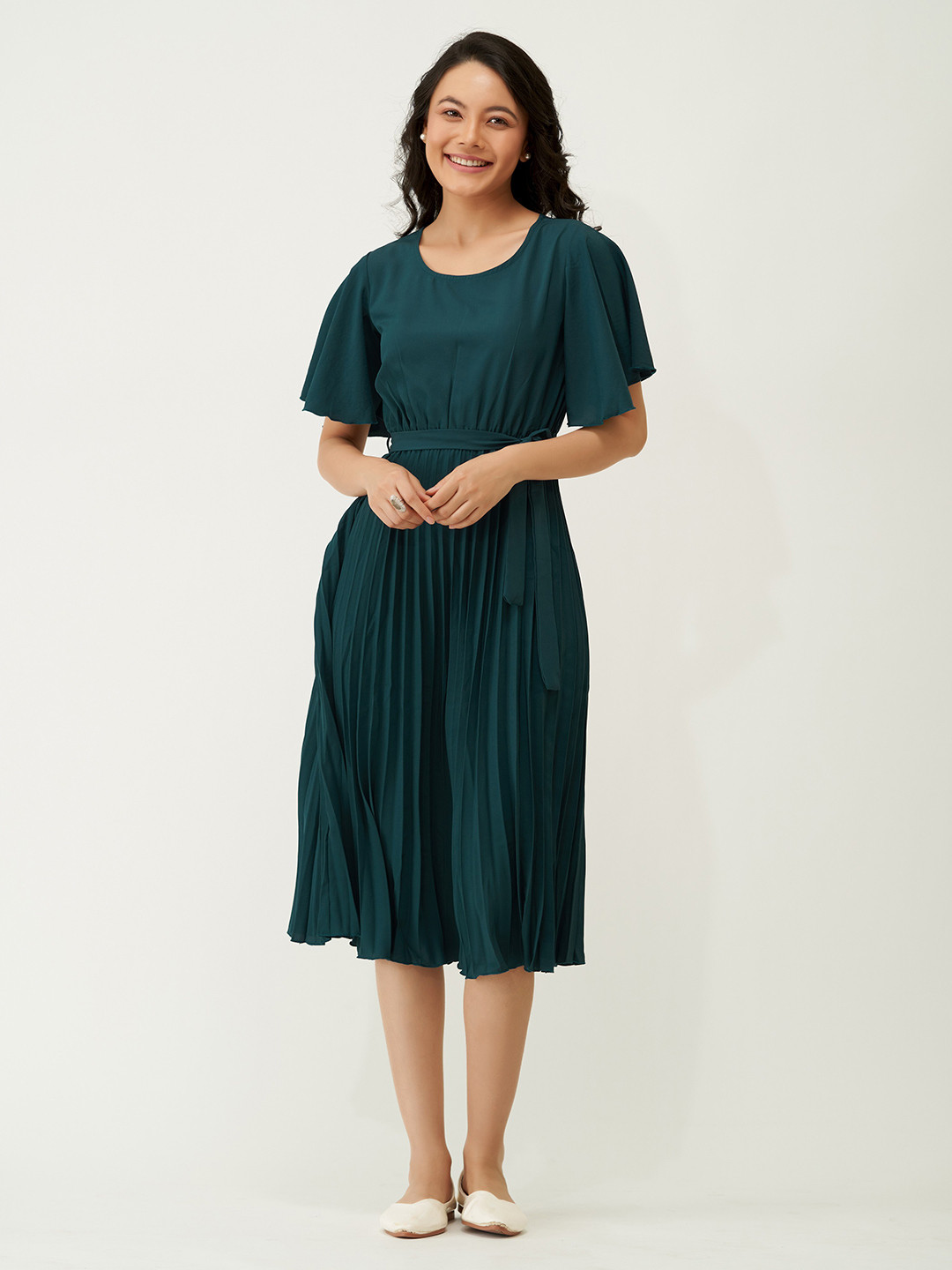

AASK Round Neck Midi Dress, Teal