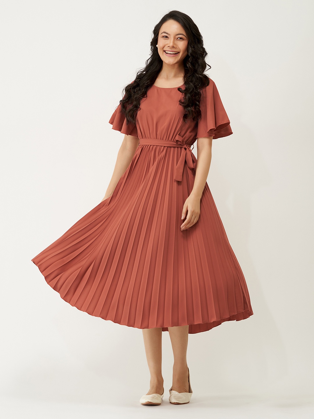 

AASK Round Neck Midi Dress, Rust