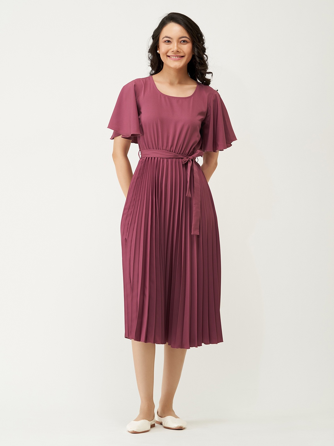 

AASK Round Neck Midi Dress, Magenta