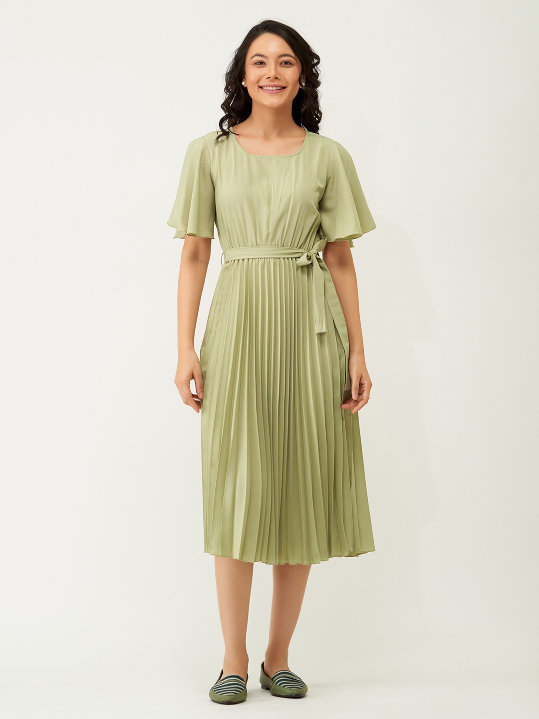 AASK Crepe A-Line Midi Dress, Green
