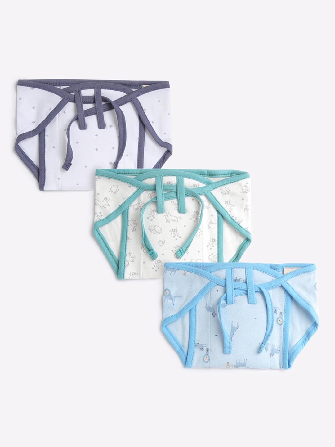 

JusCubs Infants Set Of 3 Pure Cotton Nappies, Blue