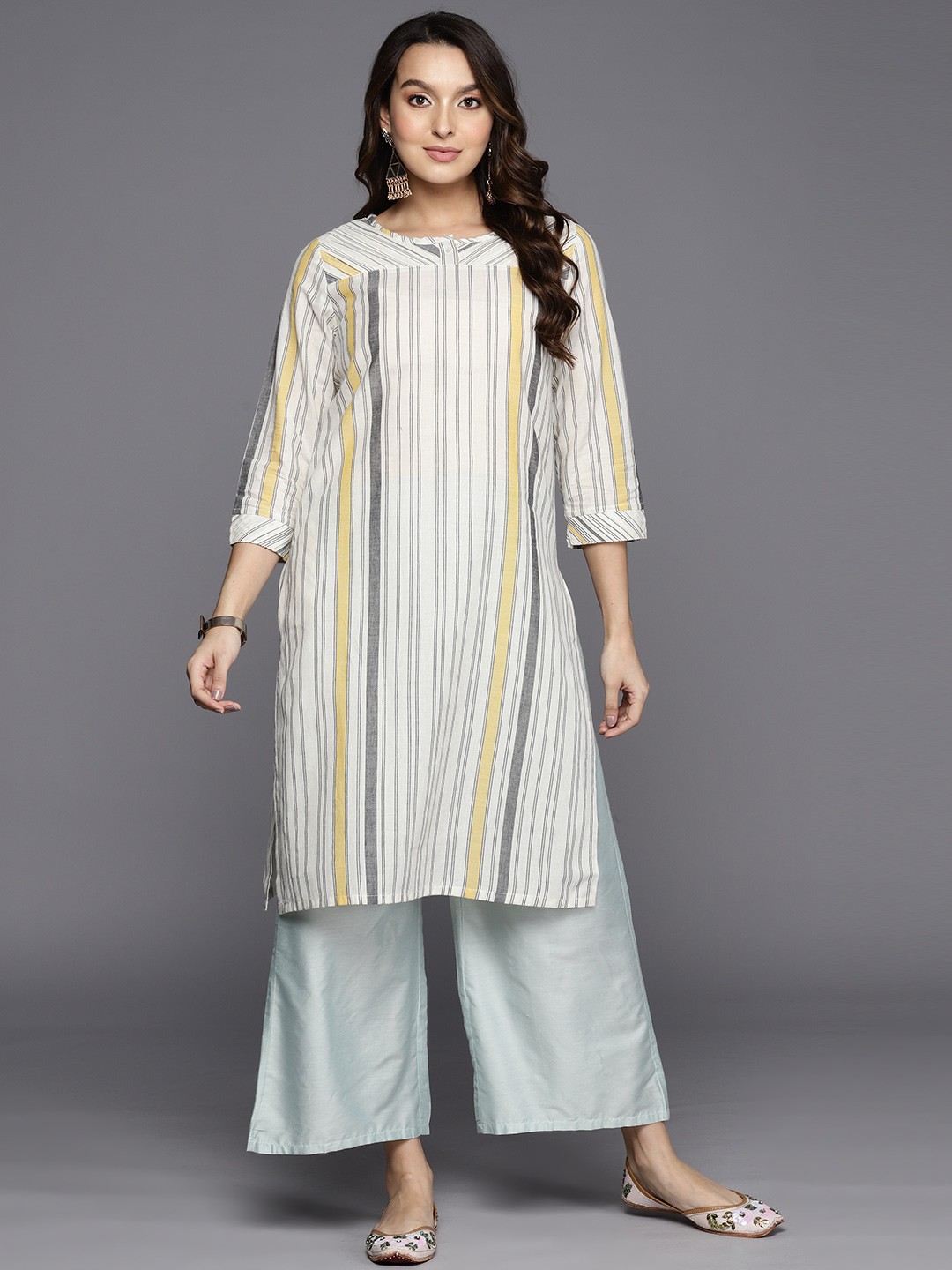 

Fabindia Striped Pure Cotton Straight Kurta, Off white