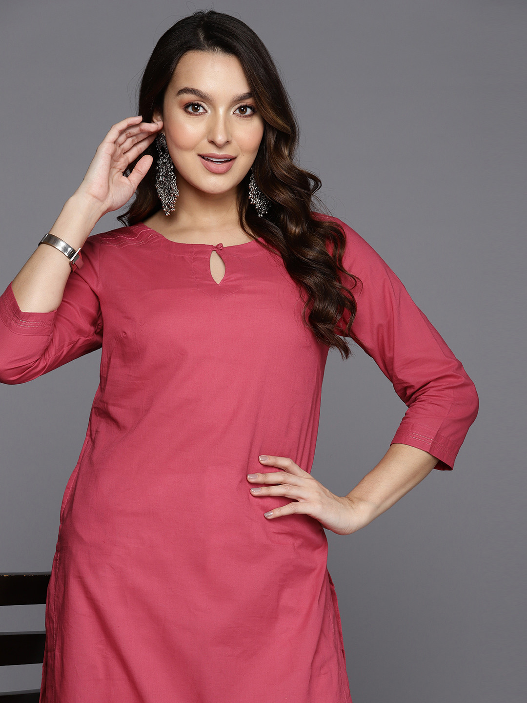 

Fabindia Keyhole-Neck Pure Cotton Straight Kurta, Pink