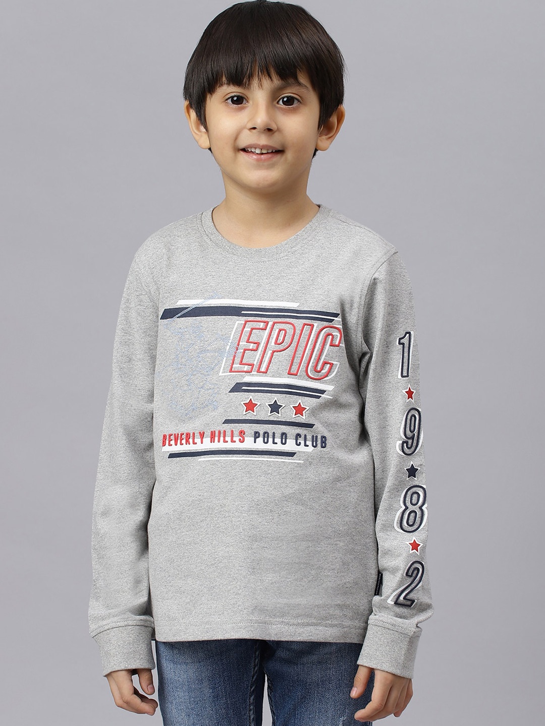 

Beverly Hills Polo Club Boys Typography Printed Cotton T-shirt, Grey