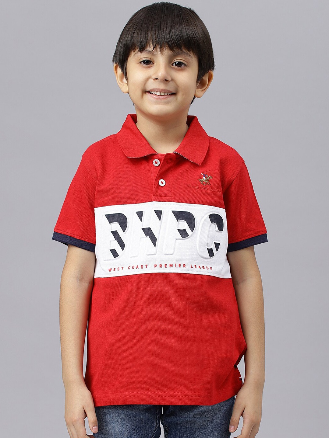 

Beverly Hills Polo Club Boys Colourblocked Polo Collar T-shirt, Red