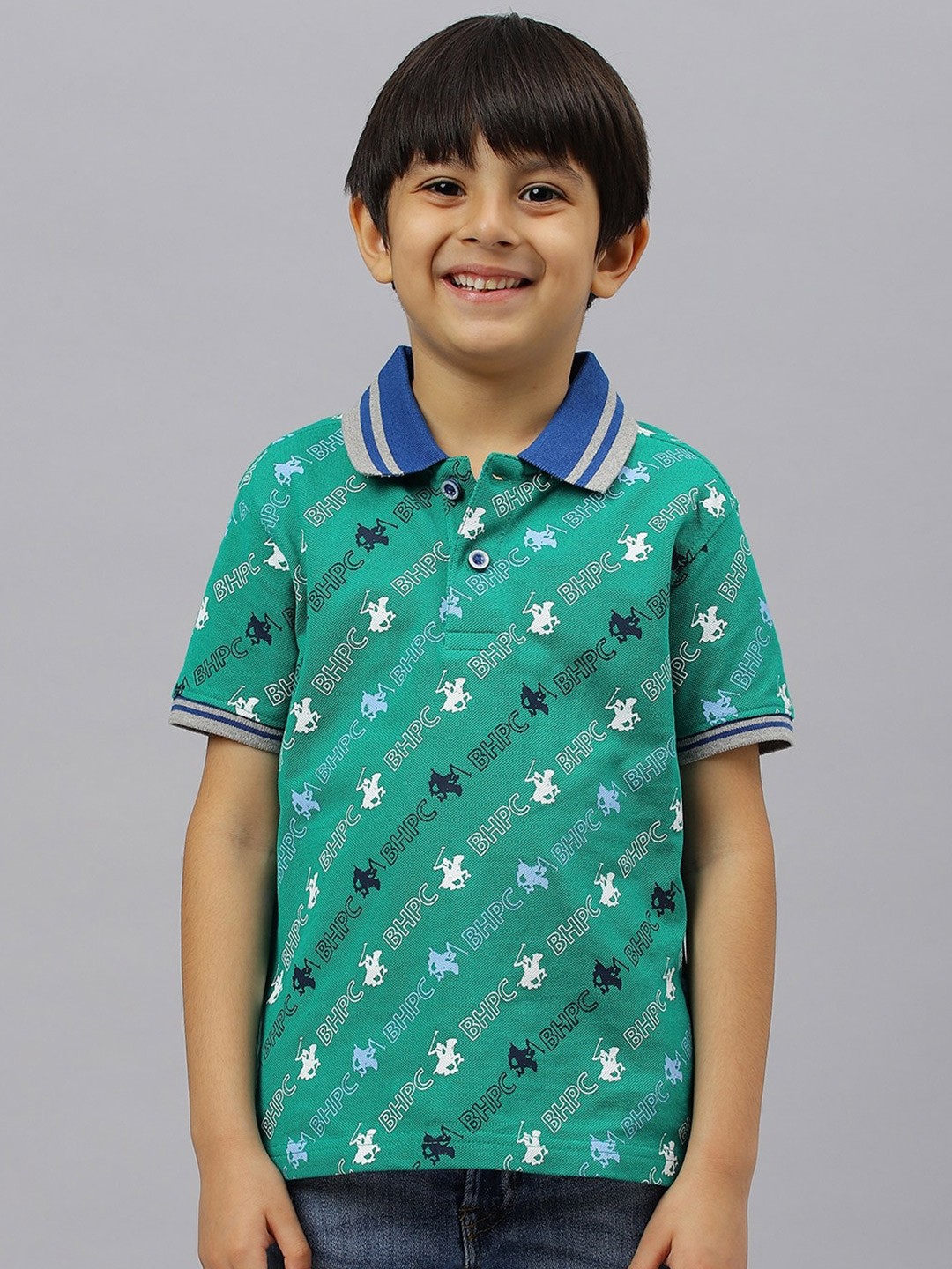 

Beverly Hills Polo Club Boys Printed Polo Collar Cotton T-shirt, Green