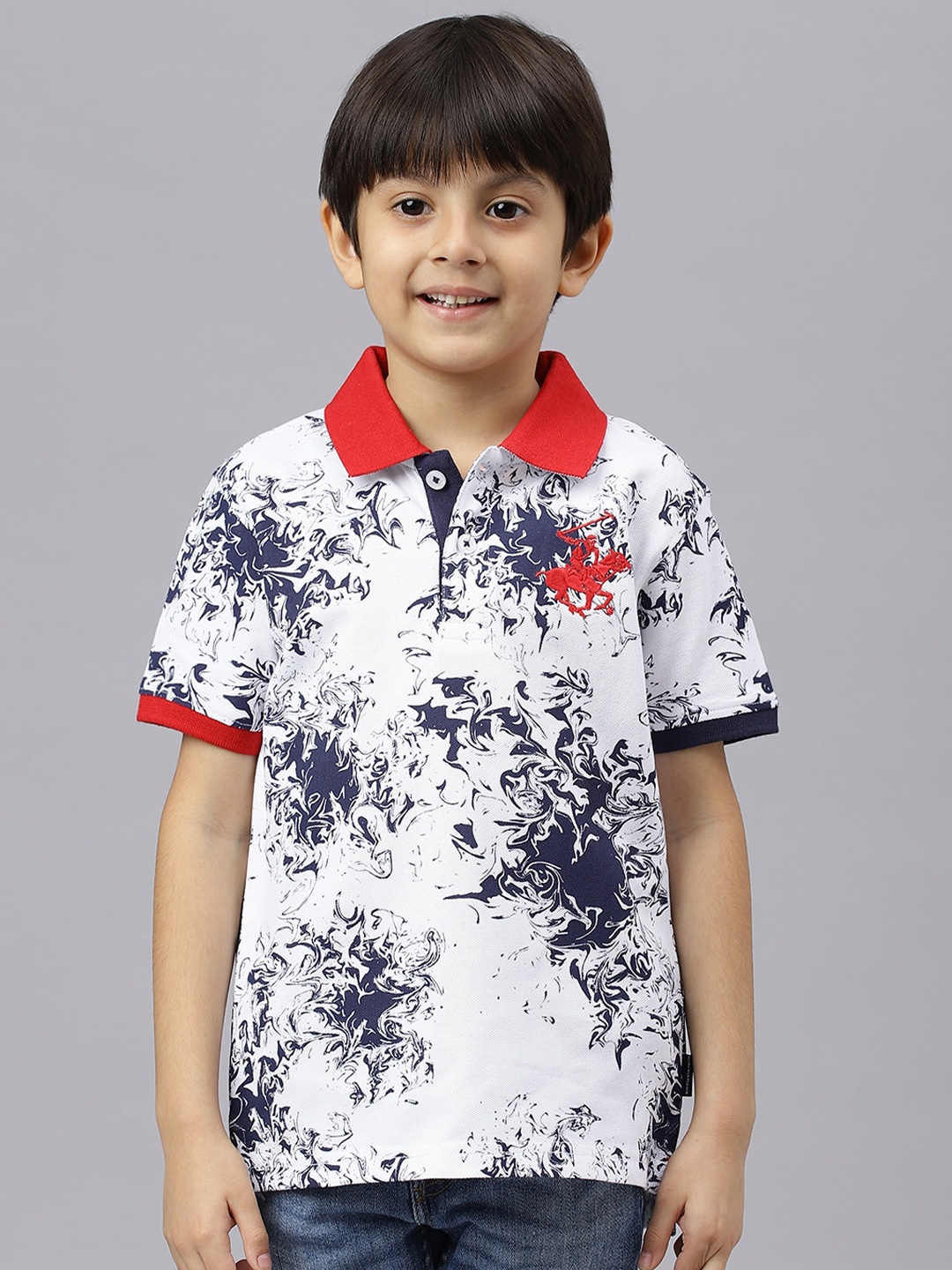 

Beverly Hills Polo Club Boys Printed Polo Collar Cotton T-shirt, White
