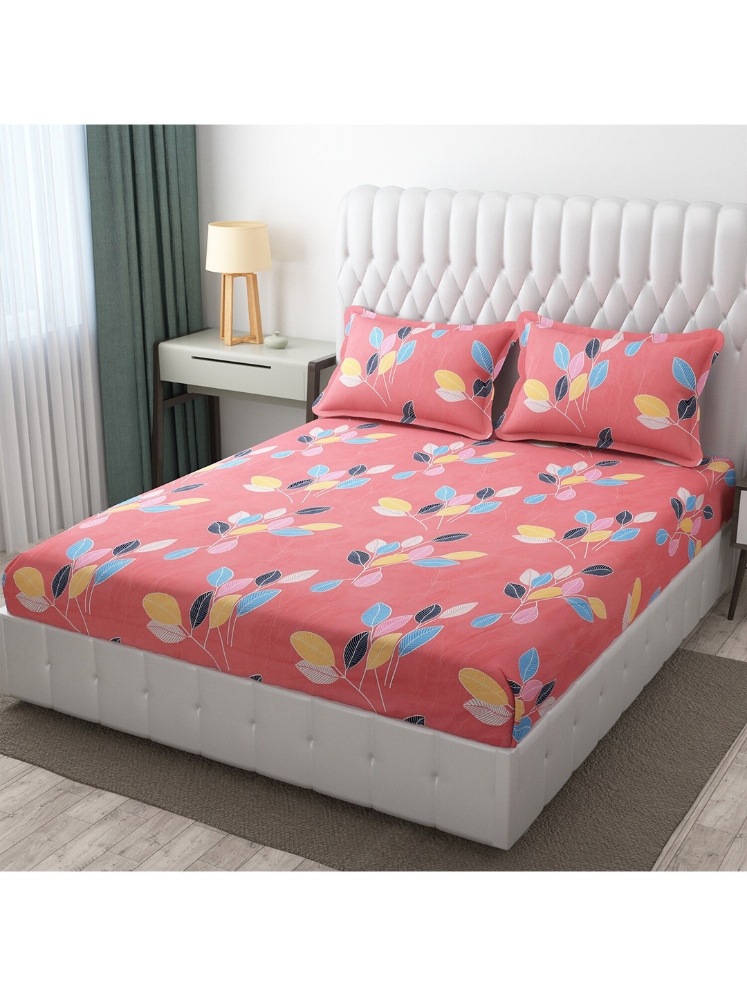 

Bajo's Pink & Yellow Floral 250 TC Cotton King Bedsheet with 2 Pillow Covers