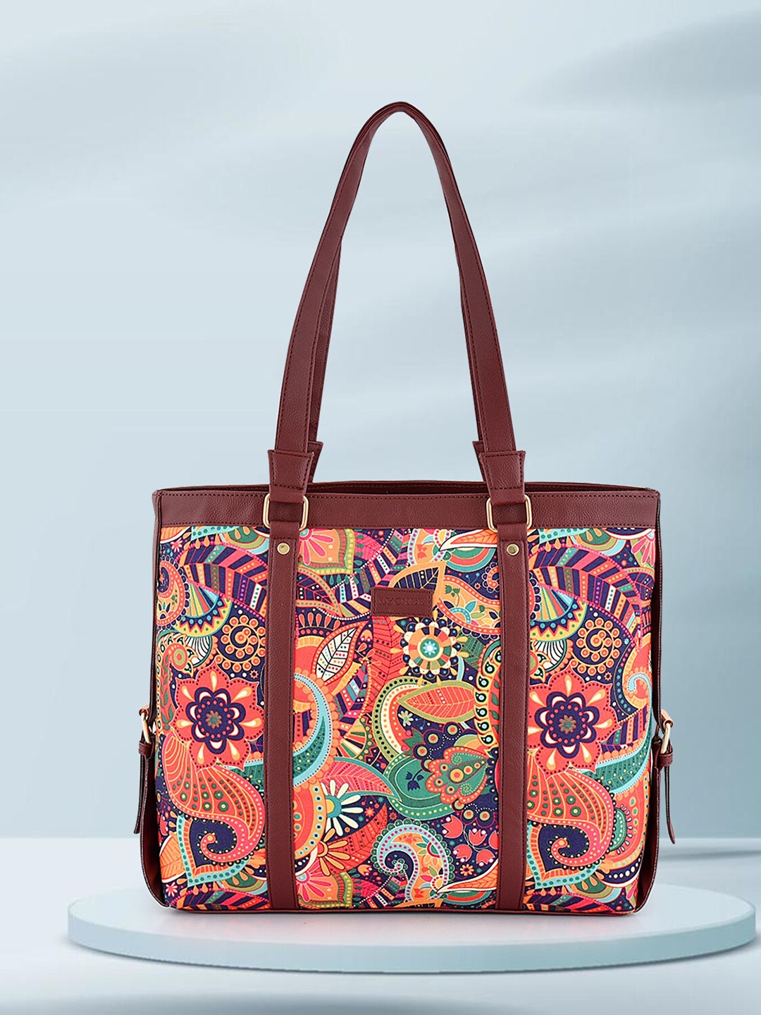 

Lychee bags Ethnic Motifs Printed Oversized Structured Tote Bag, Brown