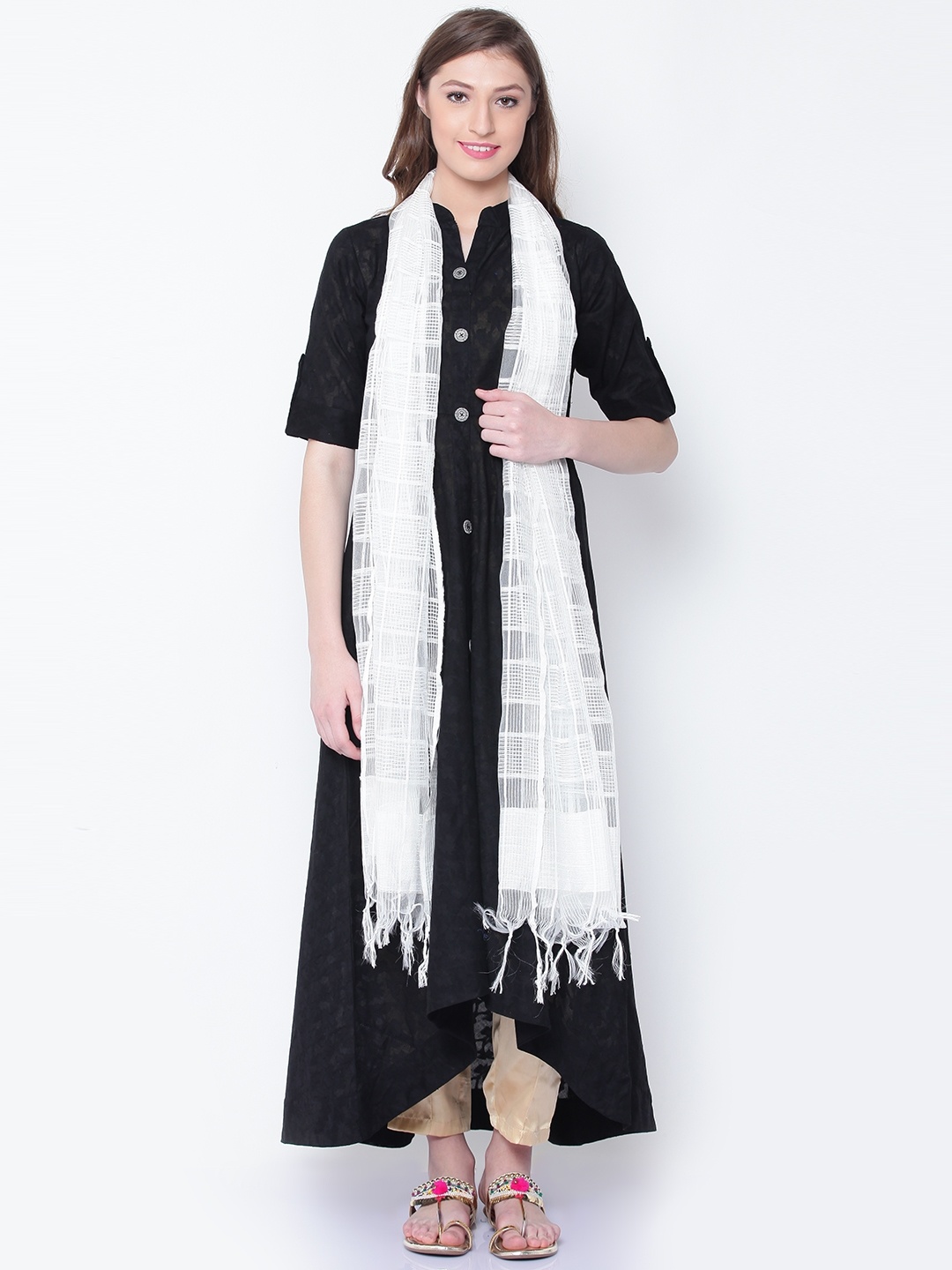 

AURELIA White Self-Checked Dupatta