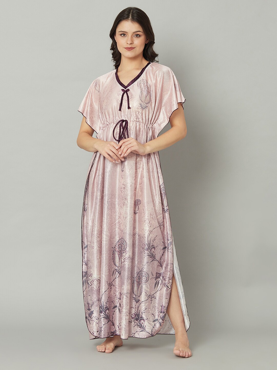 

TRUNDZ Women Printed Satin Maxi Nightdress, Purple