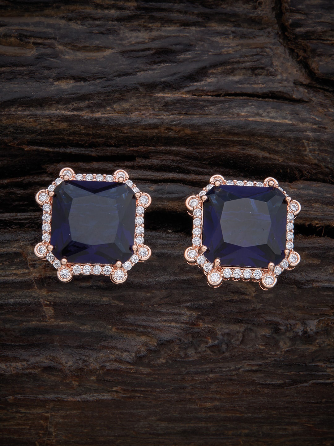 

Kushal's Fashion Jewellery Women Rose-Gold Plated Square Studs Earrings, Blue