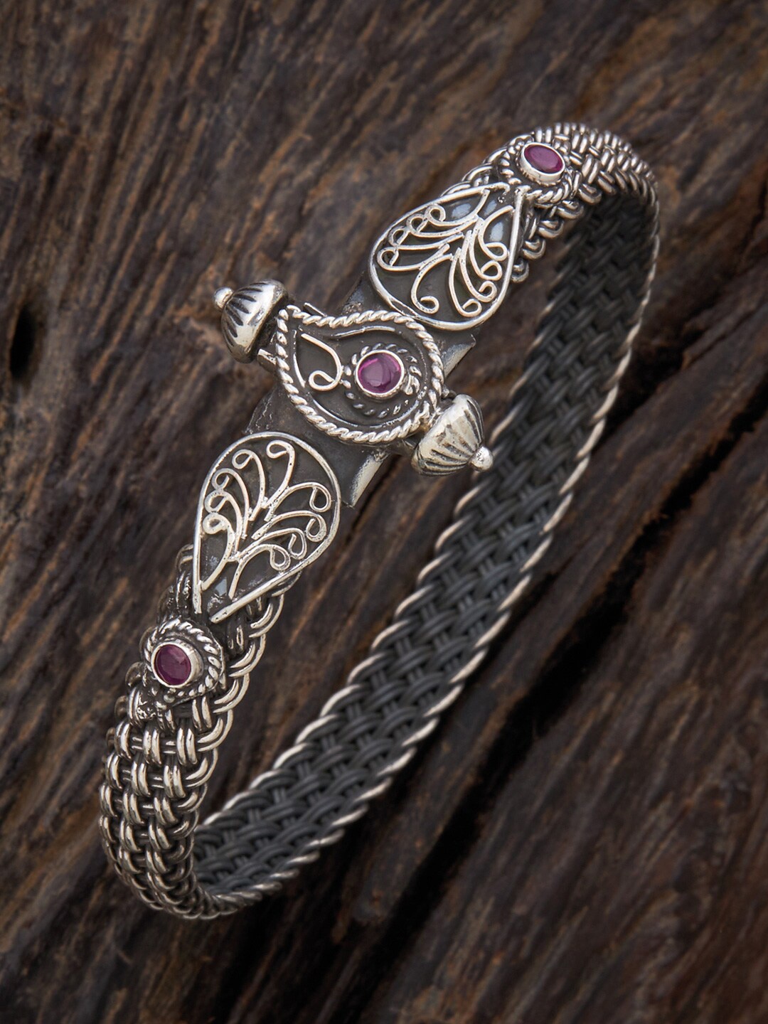 

Kushal's Fashion Jewellery Women 92.5 Pure Silver & Rhodium-Plated Oxidised Kada Bracelet, Purple