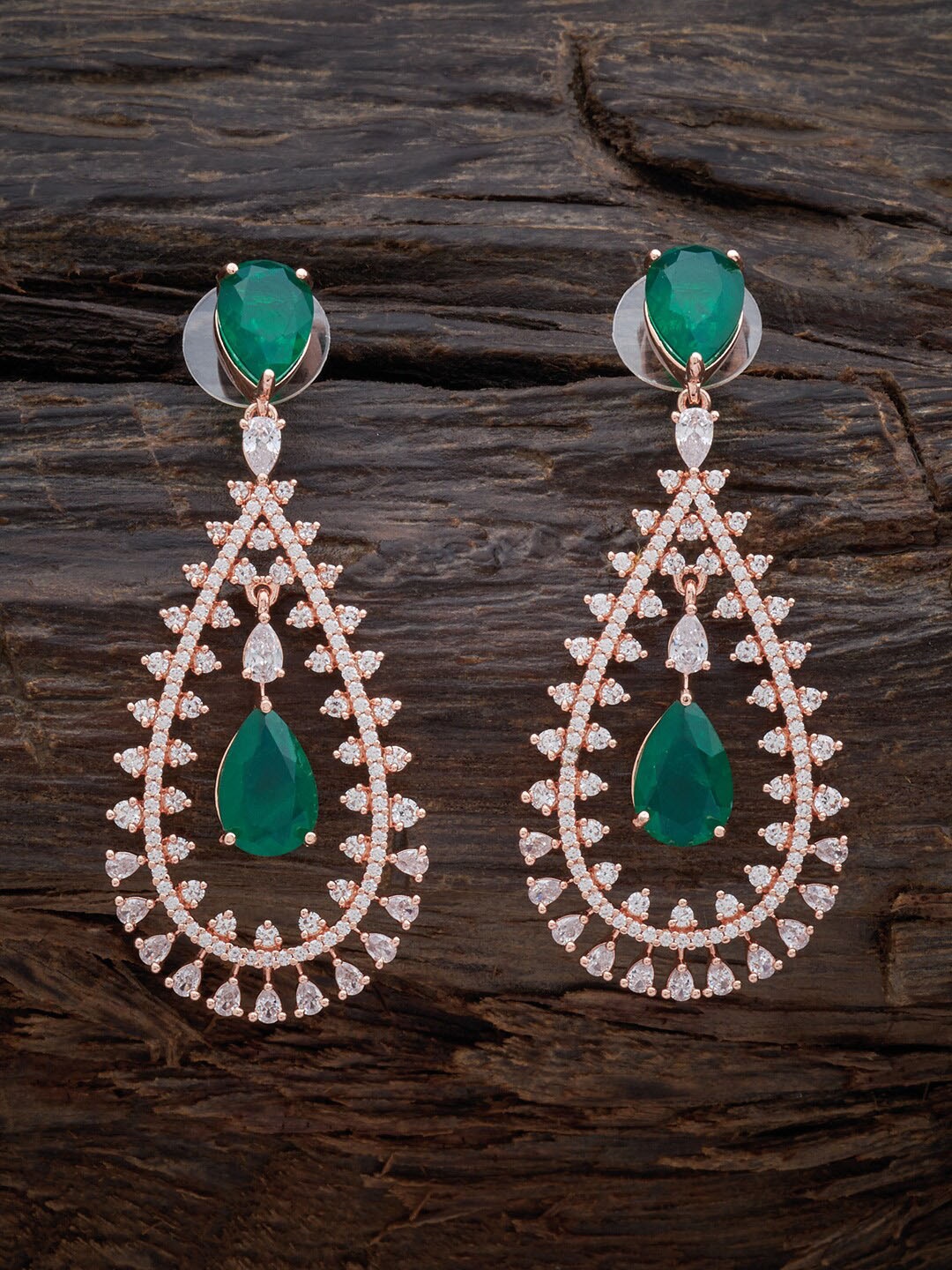 

Kushal's Fashion Rose-Gold Plated Jewellery Teardrop Shaped Drop Earrings, Green