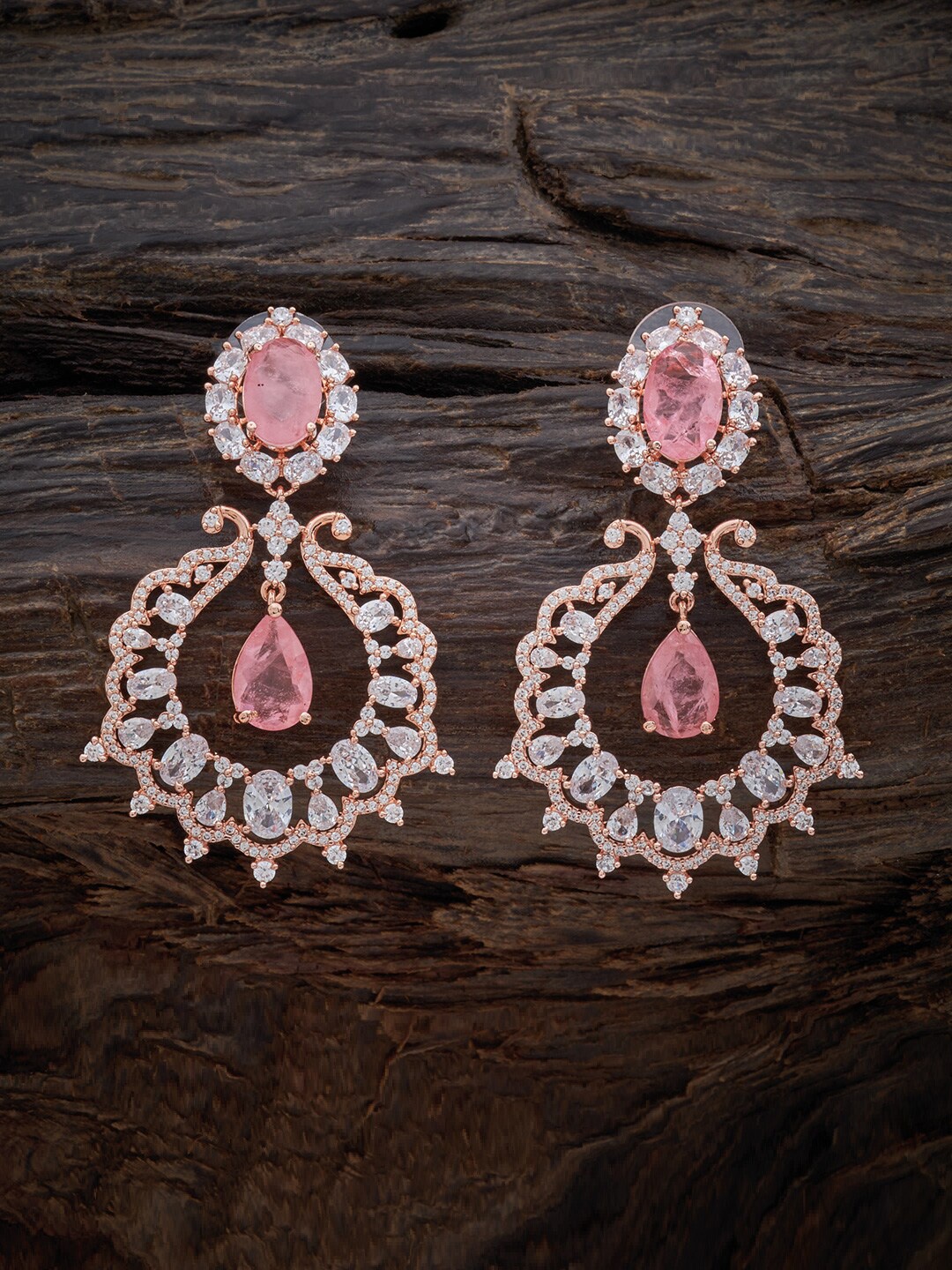 

Kushal's Fashion Jewellery Rose-Gold Plated Floral Drop Earrings, Pink