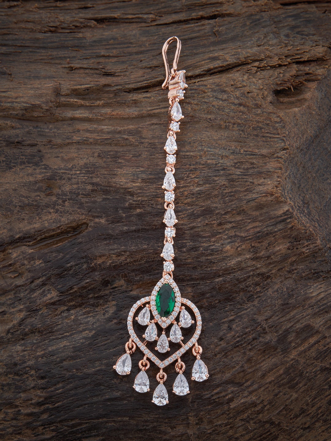 

Kushal's Fashion Jewellery Rose Gold-Plated CZ-Studded Maangtikka, Green
