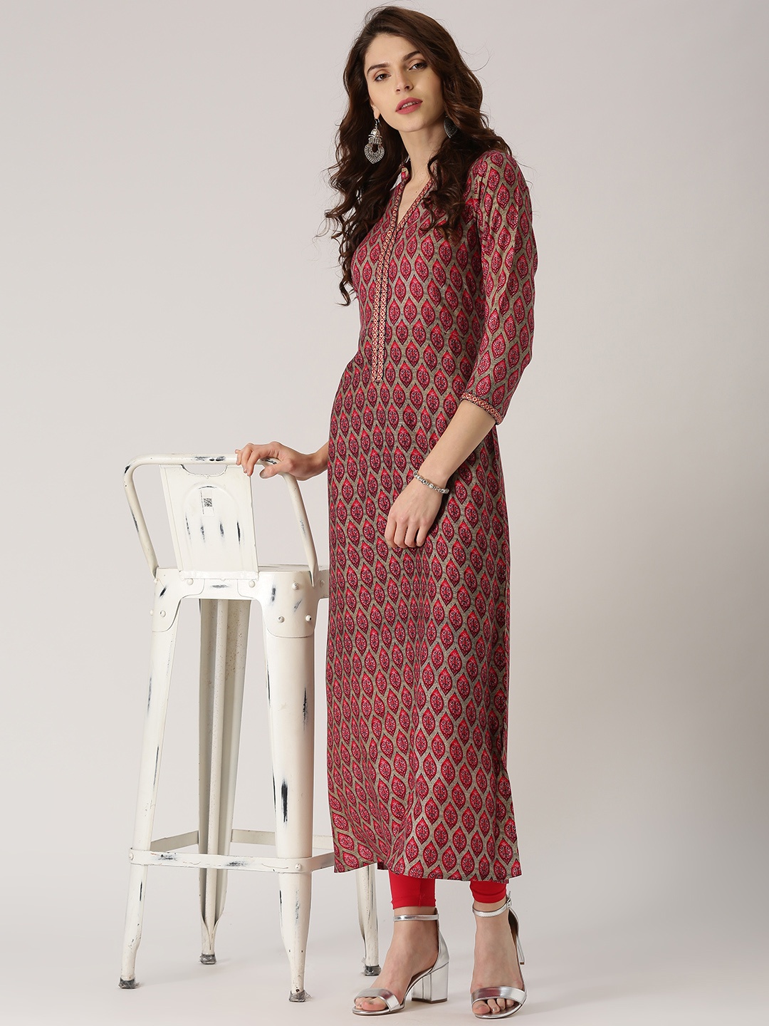 

Libas Women Pink & Beige Printed A-Line Kurta