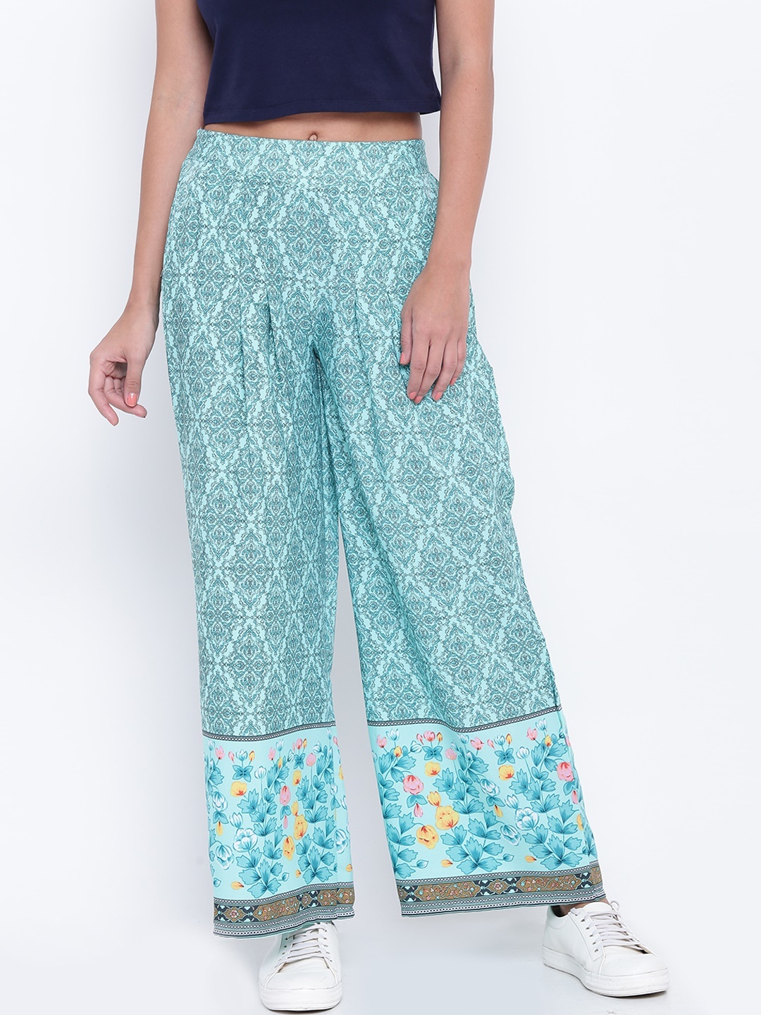 

AURELIA Women Green Printed Wide Leg Palazzos