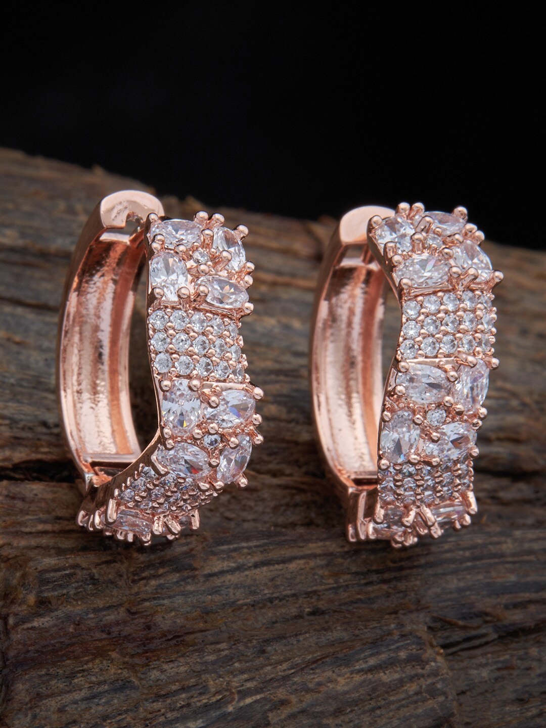 

Kushal's Fashion Jewellery Rose Gold-Plated Circular Hoop Earrings, White
