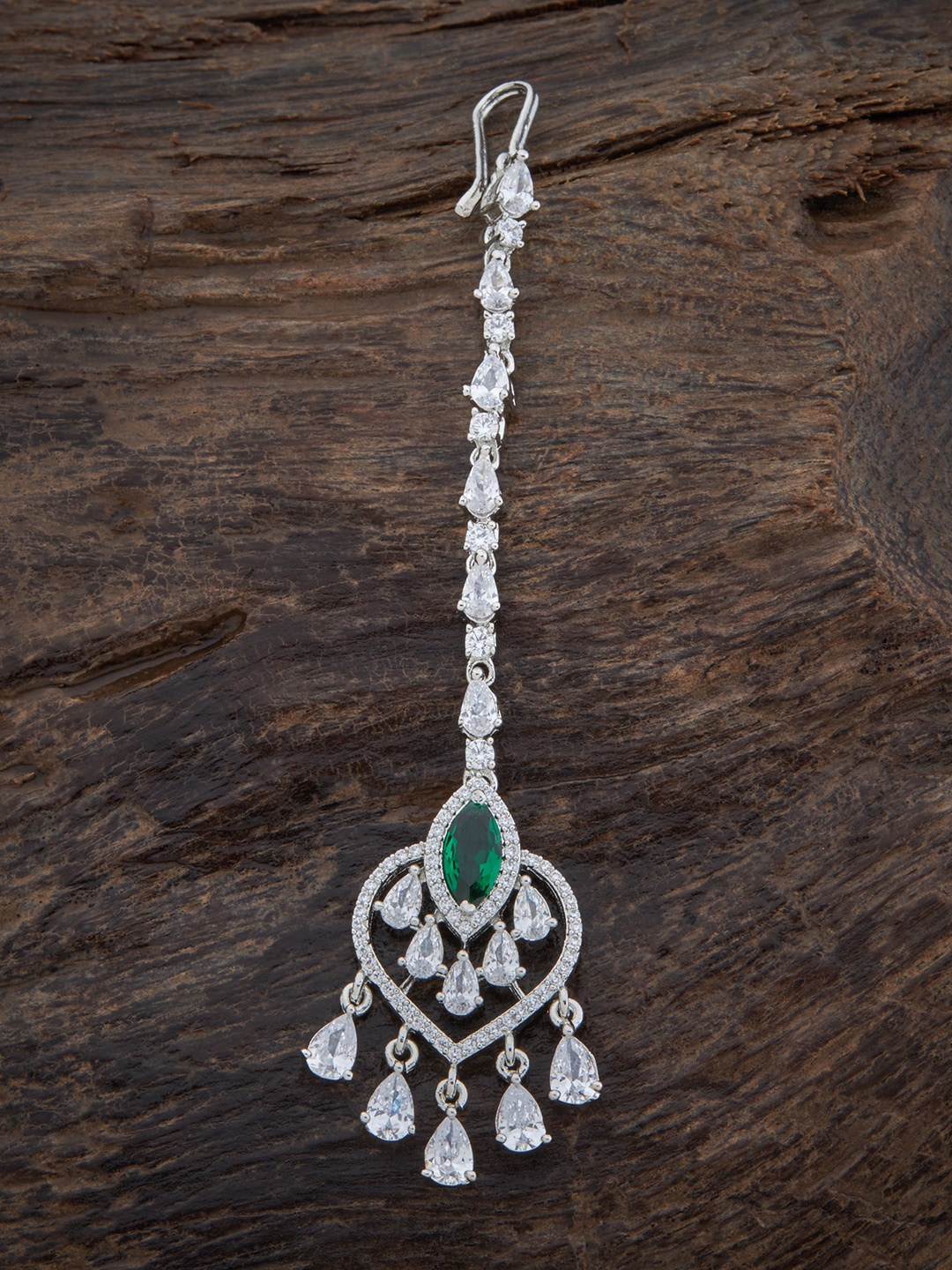 

Kushal's Fashion Jewellery Rhodium-Plated CZ-Studded Head Jewellery, Green