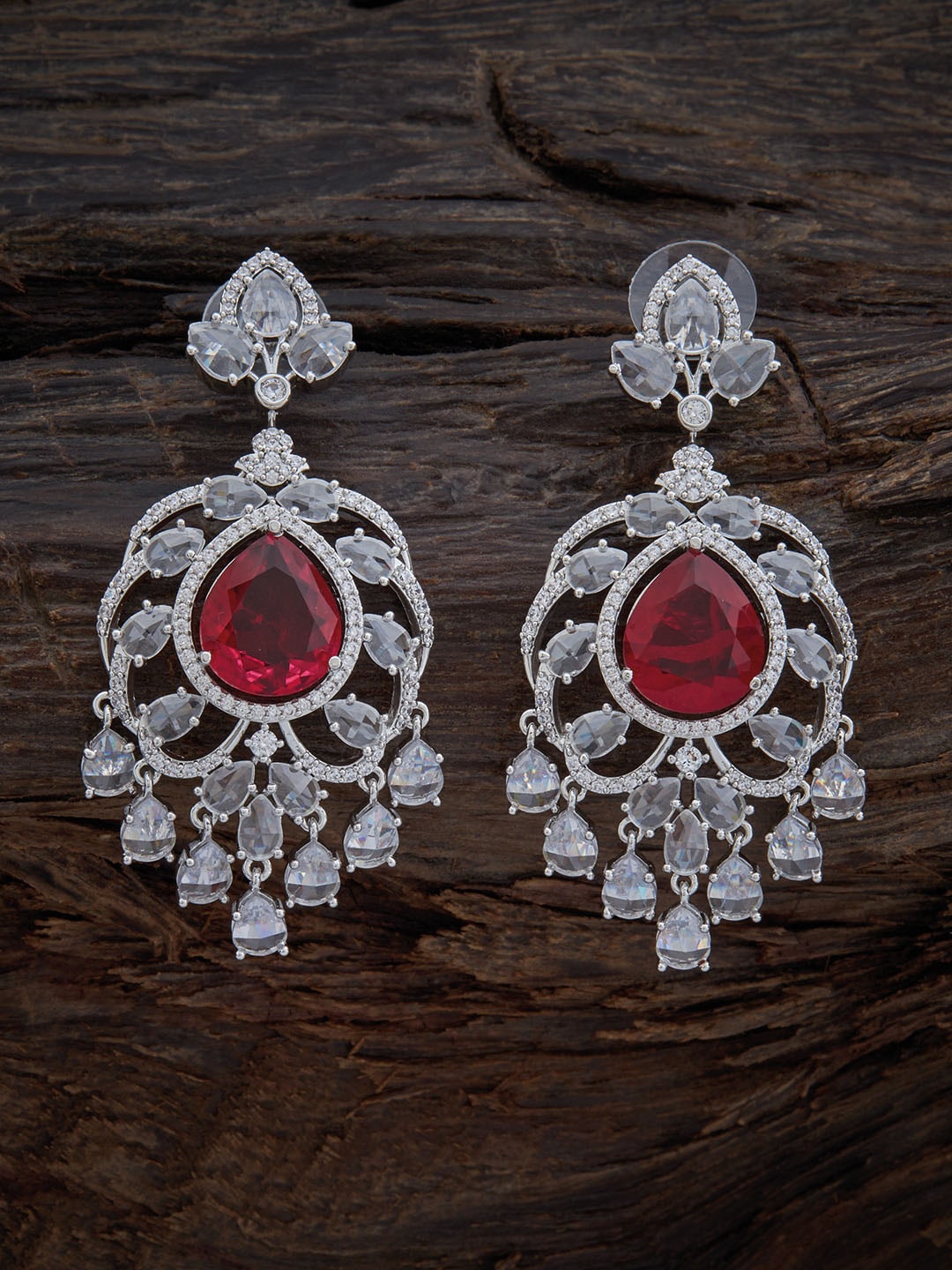 

Kushal's Fashion Jewellery Women Rhodium Plated Teardrop Shaped Drop Earrings, Red