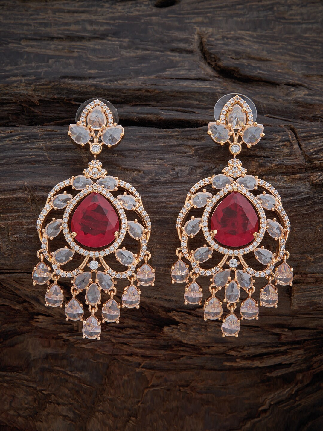 

Kushal's Fashion Jewellery Women Gold Plated Teardrop Shaped Studs Earrings, Red