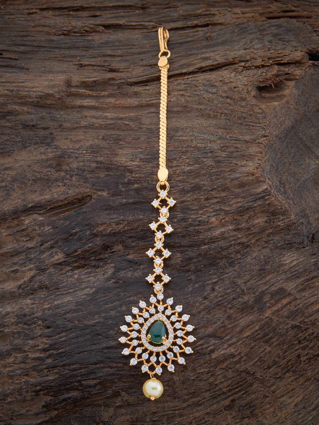 

Kushal's Fashion Jewellery Gold-Plated CZ-Studded Maangtikka, Green