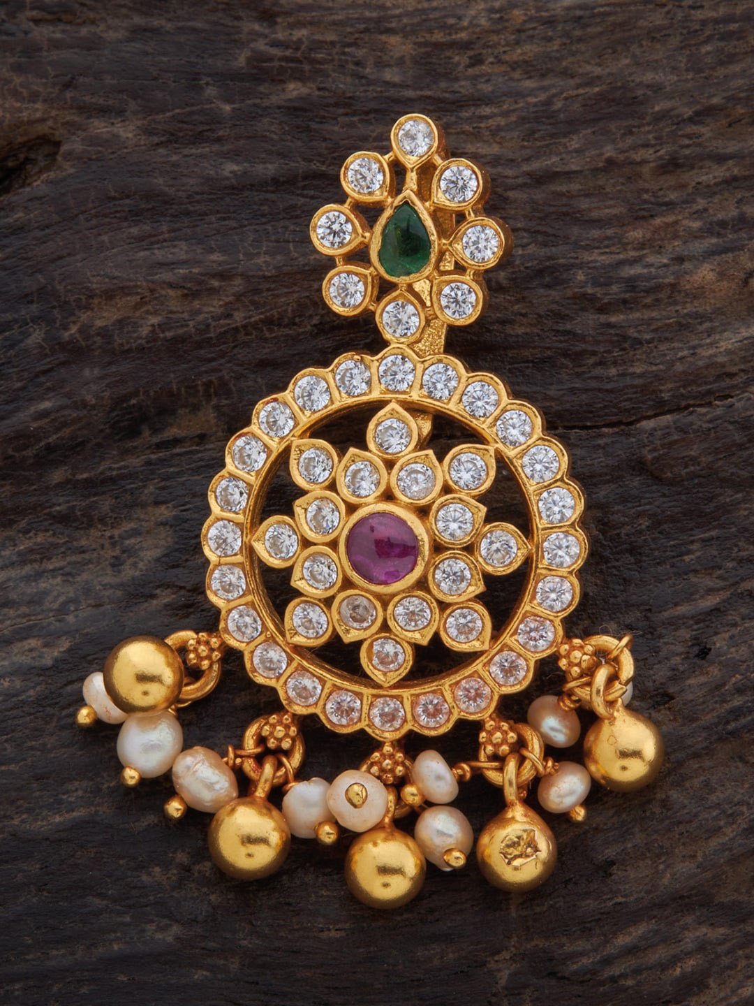 

Kushal's Fashion Jewellery Pure Silver Gold-Plated Spinal Stones-Studded Pendant, Red