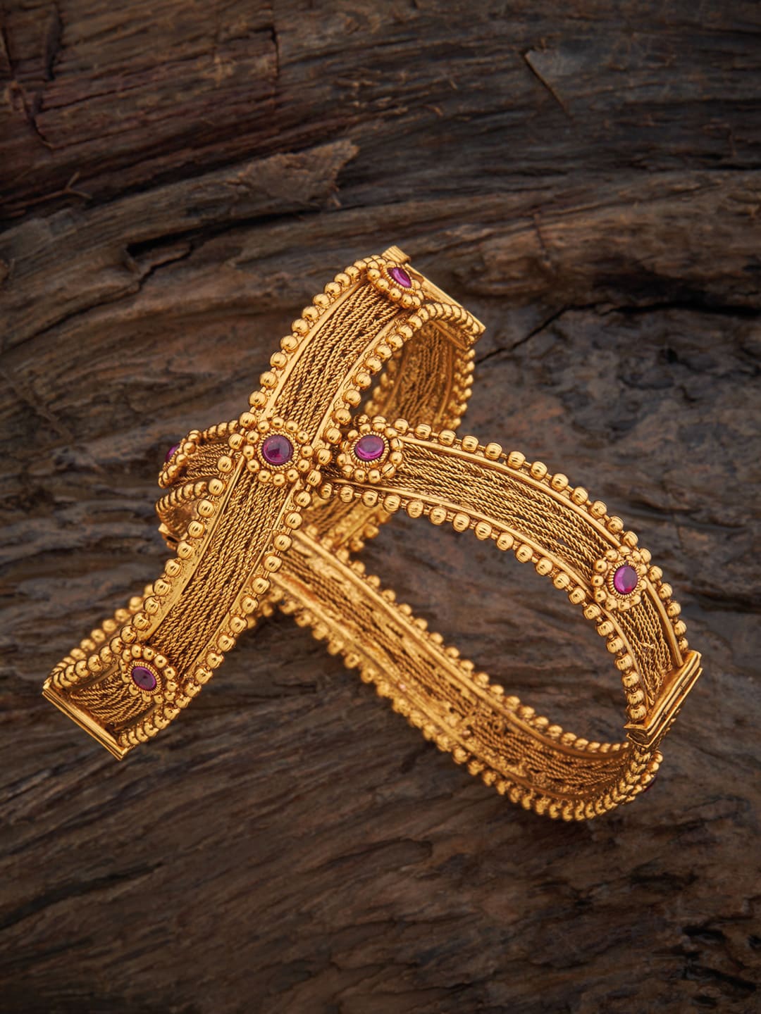 

Kushal's Fashion Jewellery Set Of 2 Gold-Plated Studded Bangles