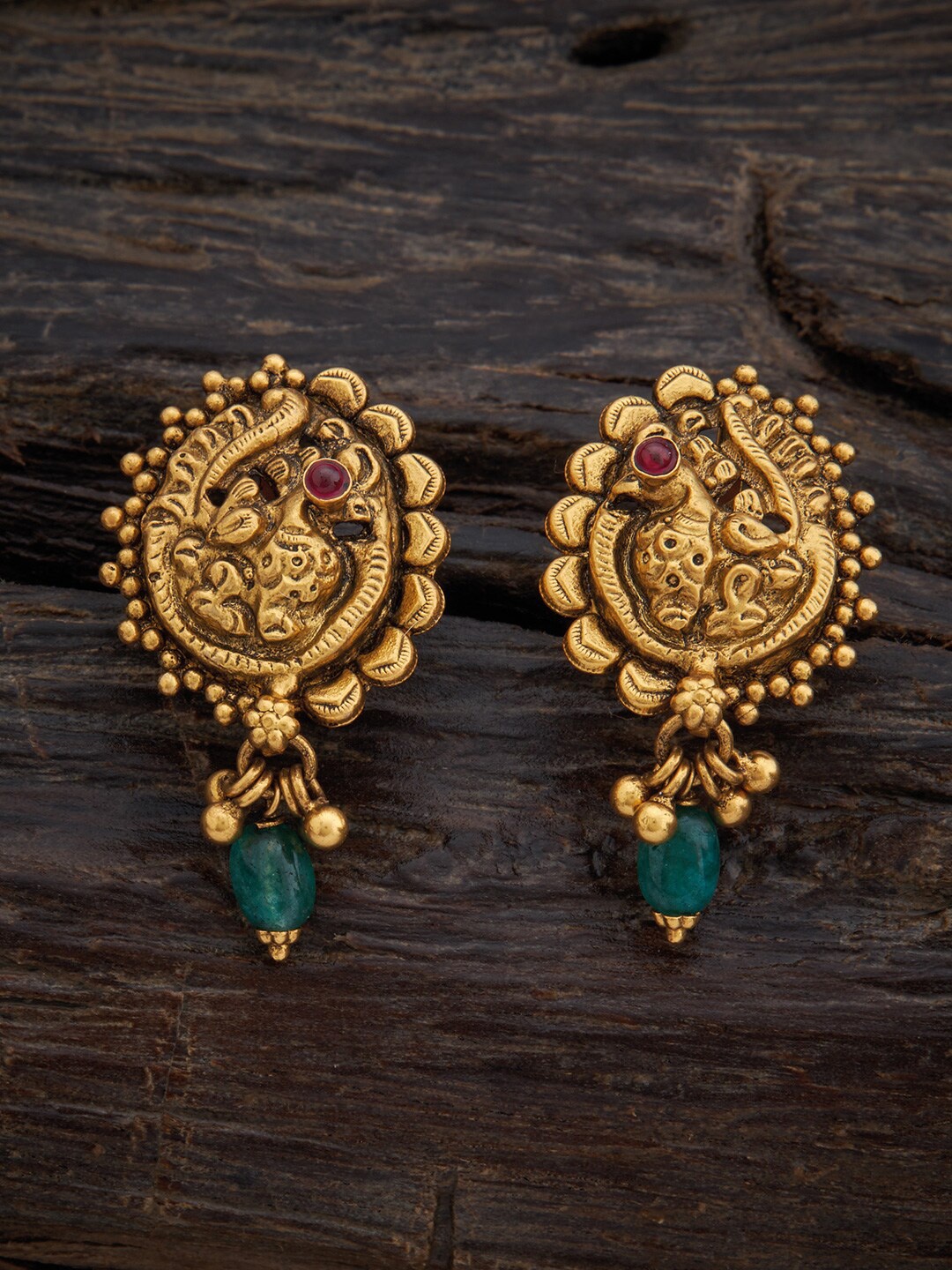 

Kushal's Fashion Jewellery Gold Plated Peacock Shaped Antique Drop Earrings