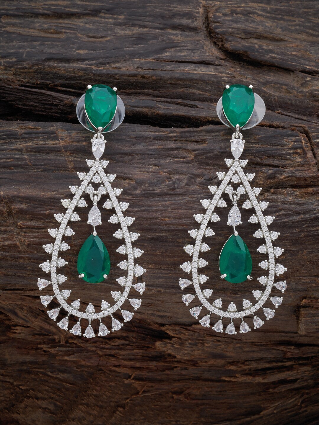 

Kushal's Fashion Jewellery Rhodium Plated Teardrop Shaped Cubic Zirconia Drop Earrings, Silver