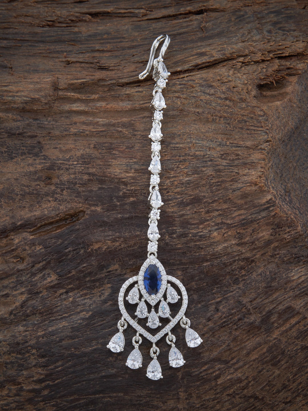 

Kushal's Fashion Jewellery Rhodium Plated CZ-Studded Maangtikka, Blue
