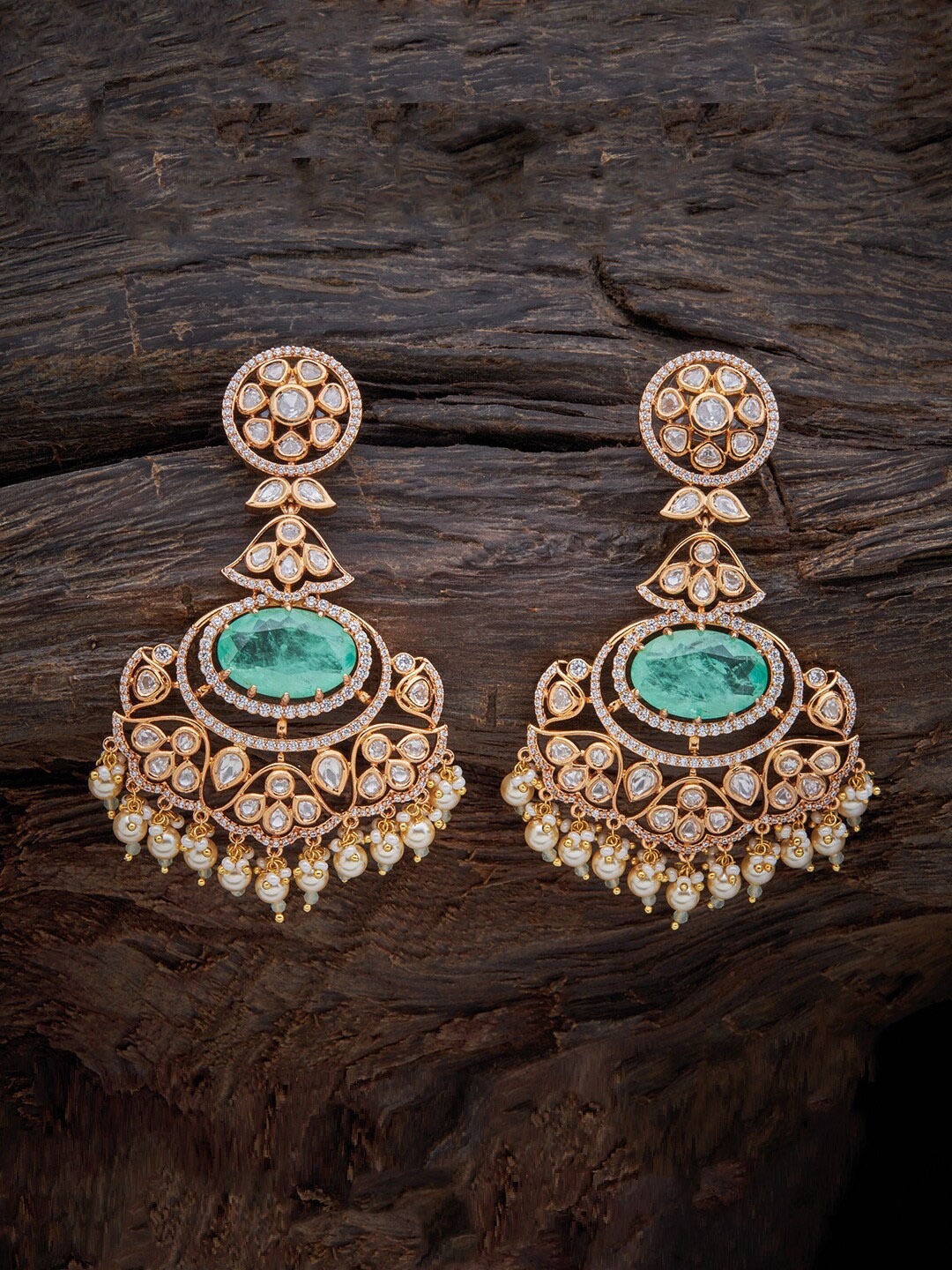 

Kushal's Fashion Jewellery Gold Plated Contemporary Kundan Studded Drop Earrings