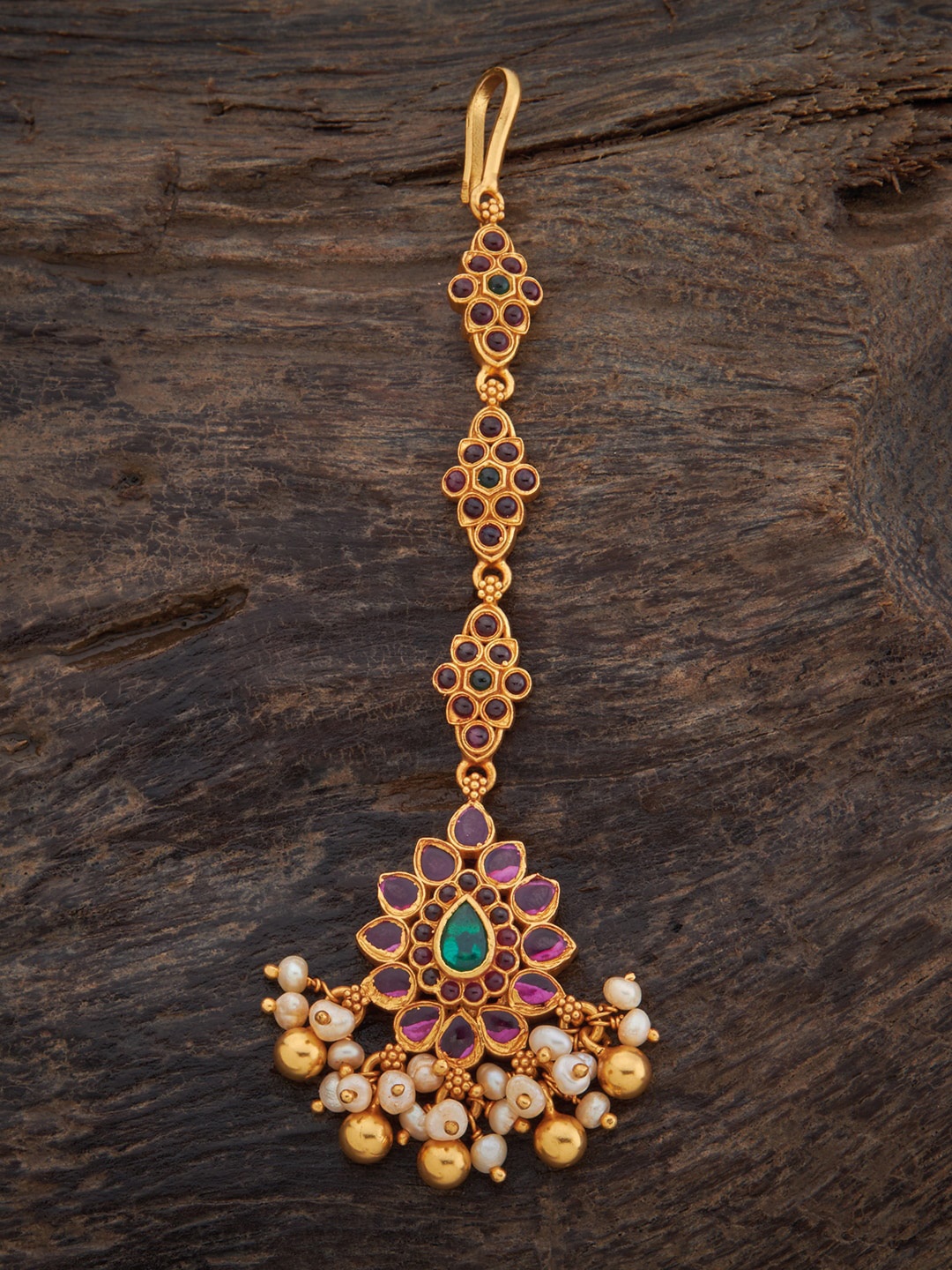 

Kushal's Fashion Jewellery Stone-Studded & Pearl Beaded Maangtika, Purple