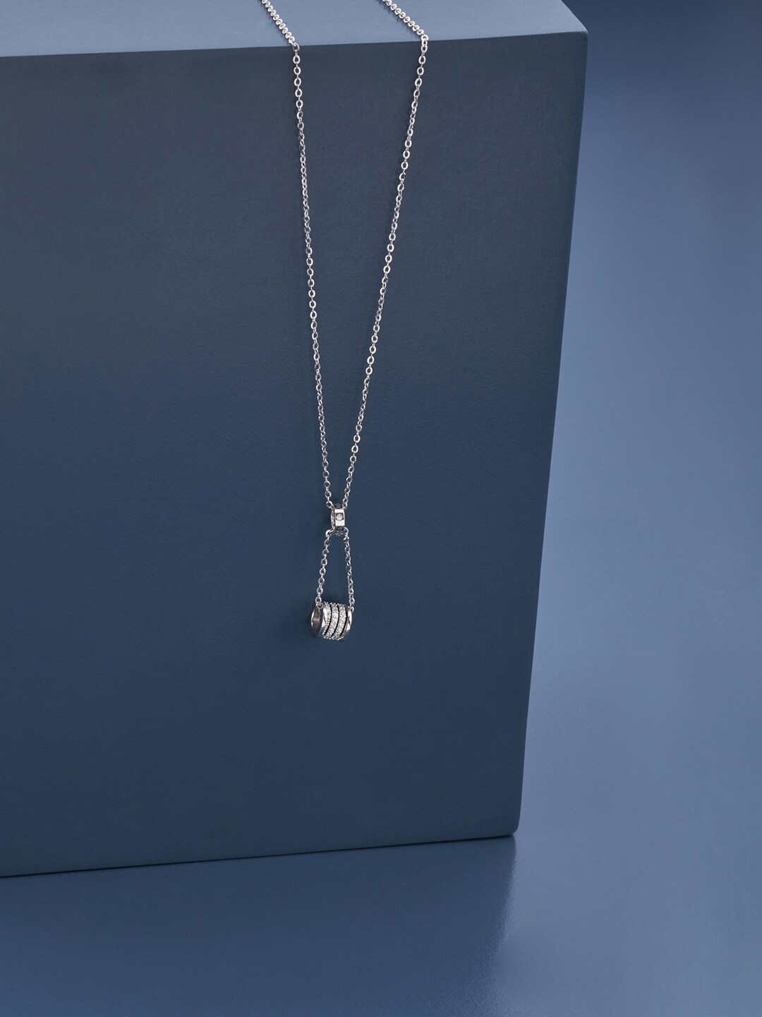 

Kushal's Fashion Jewellery Rhodium-Plated CZ Studded Pendant With Chain, Silver