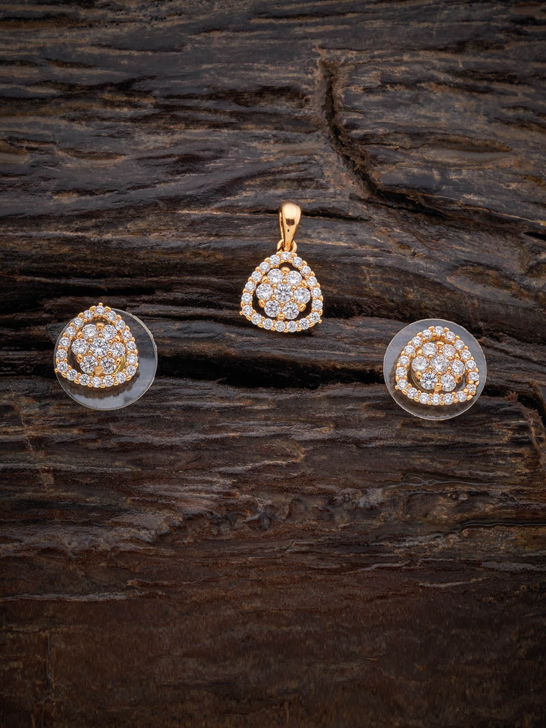 

Kushal's Fashion Jewellery Gold-Plated CZ-Studded Pendant Set