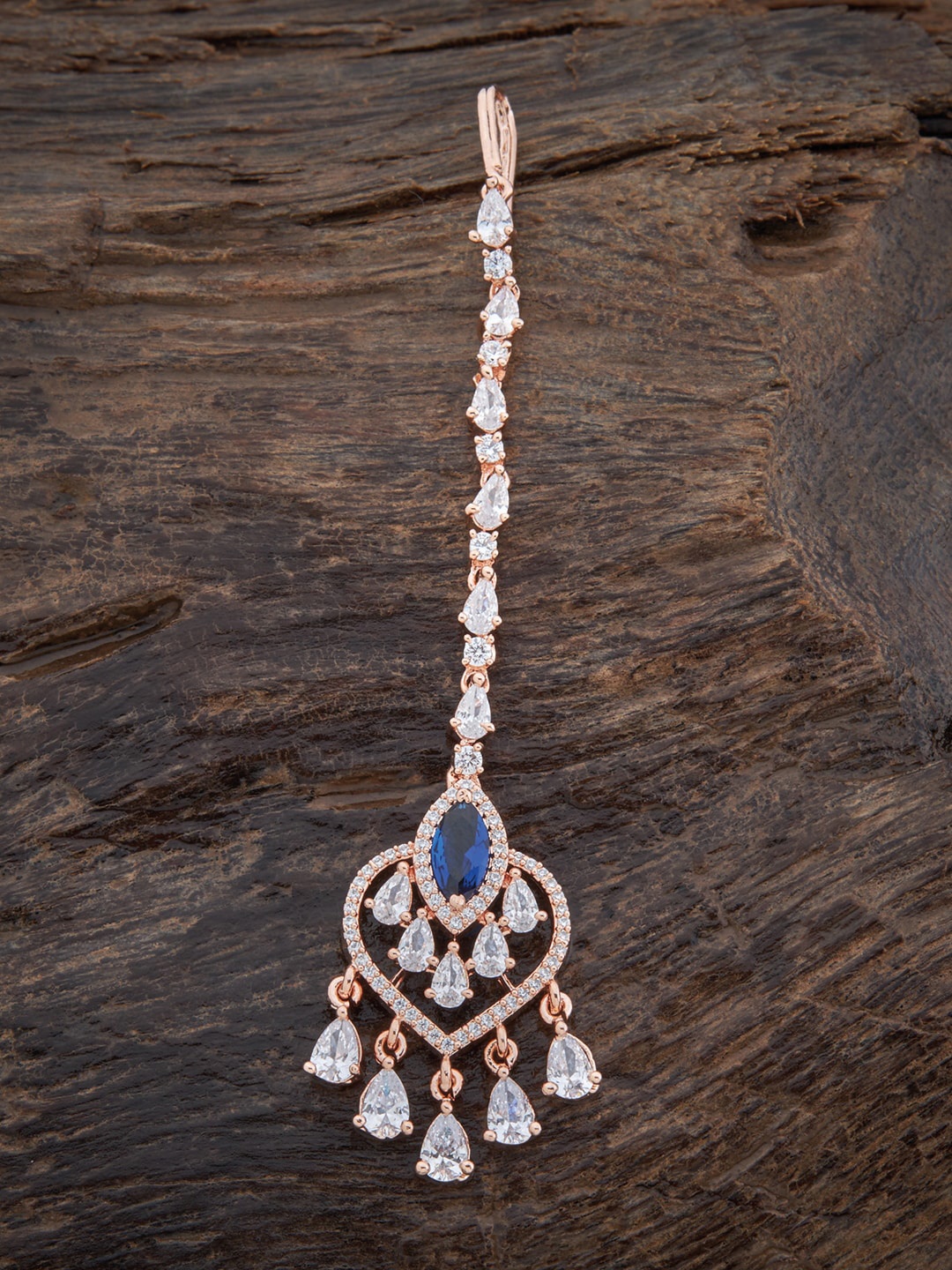 

Kushal's Fashion Jewellery Rose Gold-Plated Cubic Zirconia Studded Maang Tikka, Blue